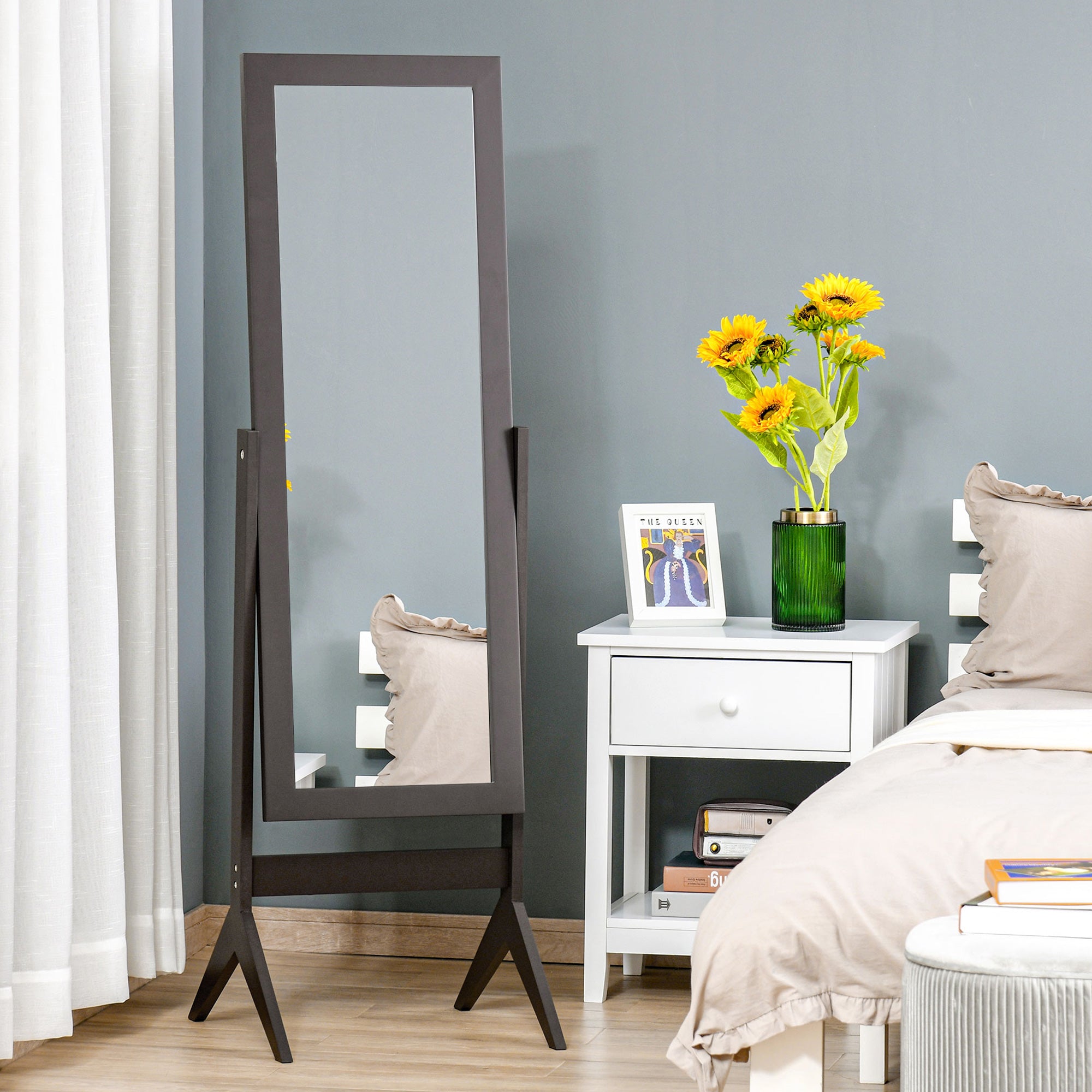 HOMCOM Freestanding Dressing Mirror Bedroom Tall Adjustable Angle 148x47cm Brown
